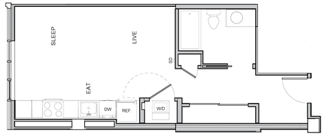 Floor plan for studio, 1 bath, 507 sqft